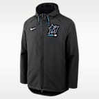 Chamarra Nike Therma-FIT de la MLB con gorro y cierre completo para hombre Miami Marlins Authentic Collection