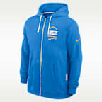 Sudadera con gorro Nike Dri-FIT de la NFL de cierre completo para hombre Los Angeles Chargers Sideline Standard Issue