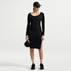 Nike Sportswear Chill Knit strakke midi-jurk met mini-ribbels en lange mouwen