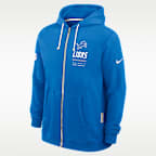 Sudadera con gorro Nike Dri-FIT de la NFL de cierre completo para hombre Detroit Lions Sideline Standard Issue