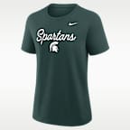 Playera universitaria Nike para mujer Michigan State Script Mantra Logo