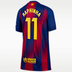 Raphinha Barcelona 2025/26 Stadium Home Big Kids' Nike Dri-FIT Soccer Jersey
