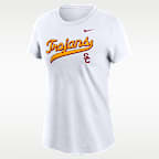 Playera universitaria Nike para mujer USC Athletic Prep Arch Local Script