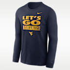 Playera de manga larga universitaria Nike Dri-FIT para hombre West Virginia Sideline Slogan