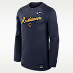 Playera de manga larga universitaria Nike Dri-FIT para hombre West Virginia Dugout Game Time