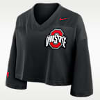 Playera universitaria Nike Dri-FIT cropped para mujer Ohio State Jersey