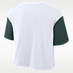 Playera universitaria Nike Dri-FIT cropped para mujer Michigan State Script
