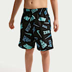 Shorts de playa o alberca con forro de ropa interior de 13 cm para niño talla pequeña Nike Swim Breaker Logo Tape