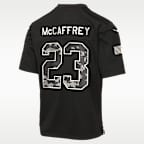 Jersey Nike de la NFL Game para niños talla grande Christian McCaffrey San Francisco 49ers Salute to Service
