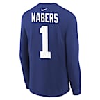 New York Giants Malik Nabers Big Kids' Long-Sleeve NFL T-Shirt