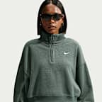 Top cropped oversized de cierre de 1/4 para mujer Nike Studio Fleece Medium Weight Plush