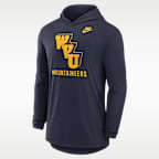 Playera de manga larga con gorro universitaria Nike Dri-FIT para hombre West Virginia Legacy