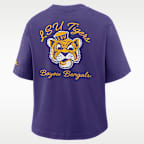 Playera universitaria Nike para mujer LSU Legacy Pocket Boxy