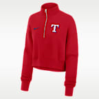 Sudadera de cuello redondo Nike de la MLB cropped con cierre de 1/4 para mujer Texas Rangers Phoenix