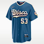 Jersey Nike Stadium de la MLB para hombre Christian Yelich Milwaukee Brewers City Connect