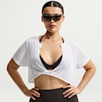 NikeSKIMS Performance Cotton Blend Cropped-Twist-Kurzarm-Oberteil mit V-Ausschnitt (Damen)