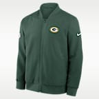 Chamarra bomber Nike de la NFL de cierre completo para hombre Green Bay Packers Sideline