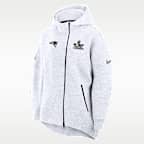 Capa con gorro Nike de la NFL de cierre completo para mujer New England Patriots Super Bowl LX Opening Night Tech Fleece