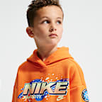 Conjunto de 2 piezas con sudadera con gorro sin cierre de tejido Fleece Snow Motion para niños talla pequeña Nike Sportswear