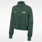 Sudadera de cuello redondo Nike de la NFL cropped con cierre de 1/4 para mujer Green Bay Packers Phoenix