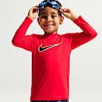 Conjunto de playera de manga larga y shorts para niño talla pequeña Nike Swim Breaker Logo Tape