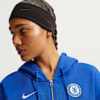 Chelsea FC Phoenix Fleece Nike Soccer ekstra stor hettejakke med hel glidelås til dame