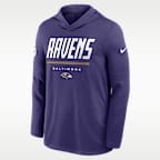 Playera de manga larga con gorro Nike Dri-FIT de la NFL para hombre Baltimore Ravens Sideline