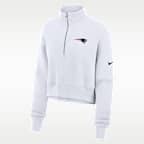 Sudadera de cuello redondo Nike de la NFL cropped oversized de cierre de 1/4 para mujer New England Patriots Primetime Phoenix