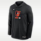 Playera de manga larga con gorro Nike Dri-FIT de la MLB para hombre Orioles de Baltimore Authentic Collection