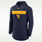 Playera de manga larga universitaria Nike Dri-FIT con gorro para hombre West Virginia Primetime Pattern