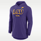 Playera de manga larga universitaria Nike Dri-FIT con gorro para hombre LSU Legacy