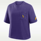 Playera universitaria Nike para mujer LSU Legacy Pocket Boxy