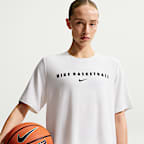 Playera de manga corta para calentamiento de básquetbol Dri-FIT para mujer Nike
