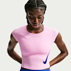 Playera de correr de manga tipo casquillo Dri-FIT para mujer Nike Tempo Swoosh