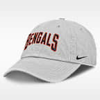 Gorro ajustable Nike de la NFL para hombre de los Cincinnati Bengals, línea Primetime Club Arched