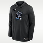 Playera de manga larga con gorro Nike Dri-FIT de la MLB para hombre Miami Marlins Authentic Collection