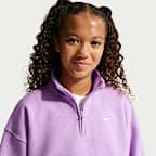 Playera oversized de cierre de 1/4 para niña talla grande Nike Sportswear Studio Fleece