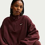 Top cropped oversized de cierre de 1/4 para mujer Nike Studio Fleece Medium-Weight Plush