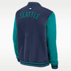 Chamarra bomber Nike de la MLB de cierre completo para hombre Seattle Mariners Authentic Collection Dugout