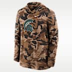 Playera de manga larga universitaria Nike Dri-FIT con gorro para hombre Michigan State Military Appreciation