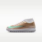 Tacos de futbol para pasto sintético (turf) de corte high para niños grandes Nike Jr. Mercurial Superfly 11 Club "Kylian Mbappé"