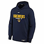 Sudadera con gorro sin cierre Nike Therma-FIT de la MLB para niños talla grande Milwaukee Brewers Authentic Collection