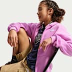 Μπλούζα με κουκούλα και φερμουάρ σε όλο το μήκος σε φαρδιά γραμμή Nike Sportswear Club Fleece για μεγάλα παιδιά