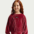 Conjunto de 2 piezas de pants y sudadera de terciopelo Swoosh Sparkle para niños talla pequeña Nike