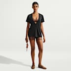 NikeSKIMS Performance Cotton Blend Kurzarm-Oberteil mit V-Ausschnitt (Damen)