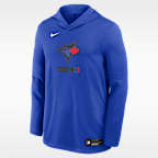 Playera de manga larga con gorro Nike Dri-FIT de la MLB para hombre de los Toronto Blue Jays City Connect