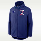 Chamarra Nike Therma-FIT de la MLB con gorro y cierre completo para hombre Texas Rangers Authentic Collection