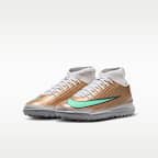 Tacos de futbol para pasto sintético (turf) de corte high para niños grandes Nike Jr. Mercurial Superfly 11 Club "Kylian Mbappé"