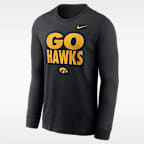 Playera de manga larga universitaria Nike Dri-FIT para hombre Iowa Sideline Slogan