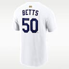 Playera Nike de la MLB para hombre Mookie Betts Los Angeles Dodgers 2025 World Series Champion Gold Series